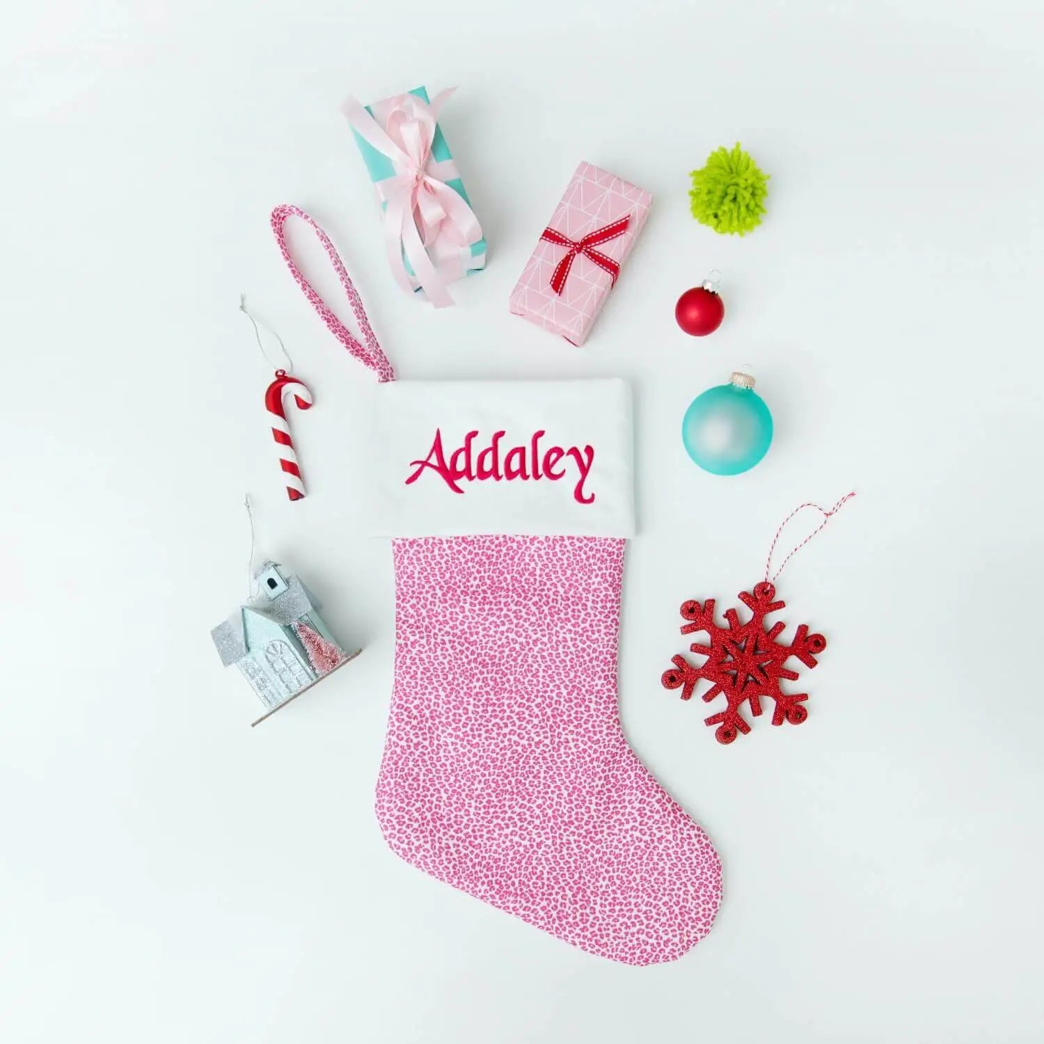 PINK LEOPARD PERSONALIZED CHRISTMAS STOCKING image 0