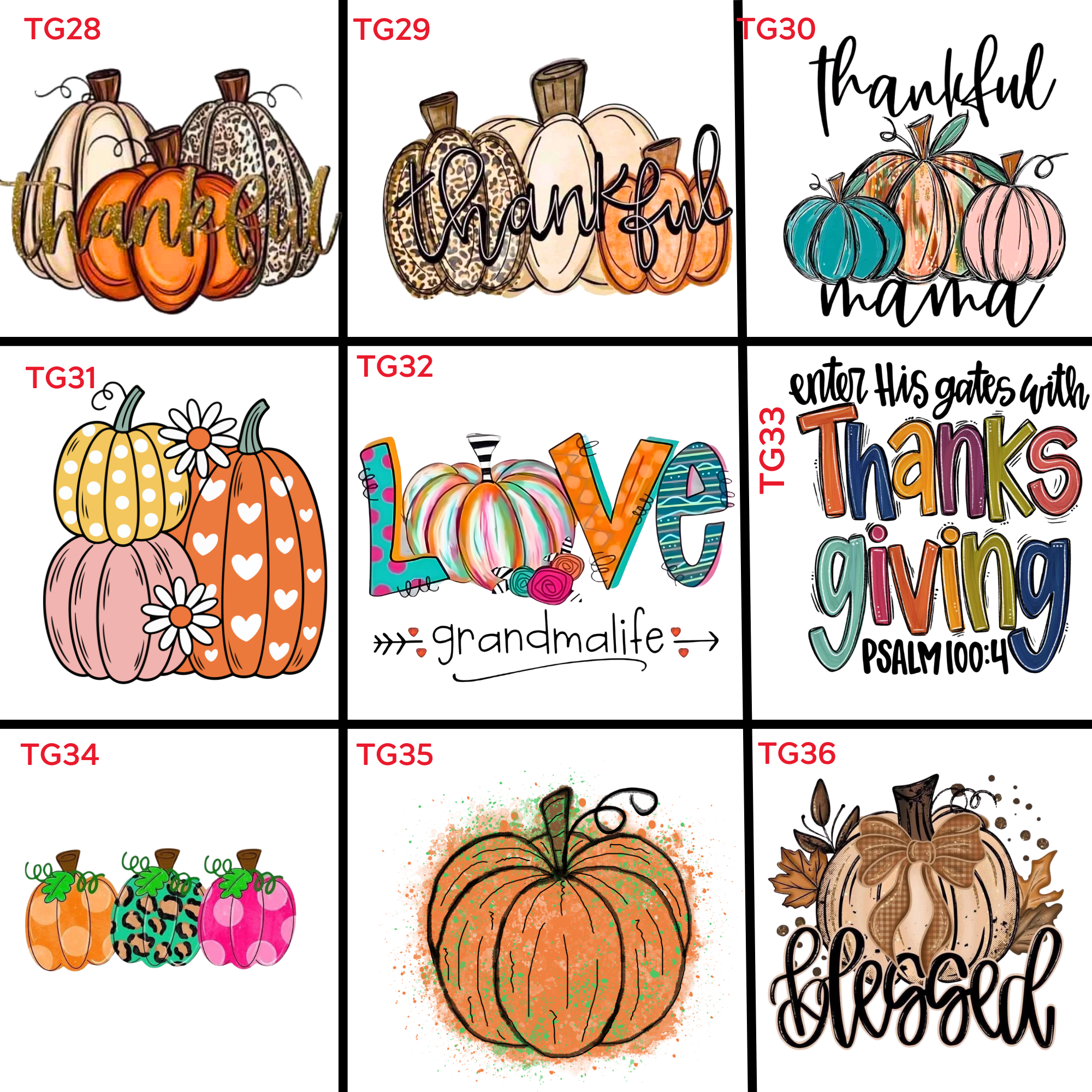 Fall Thanksgiving Designs (TG28-TG36)