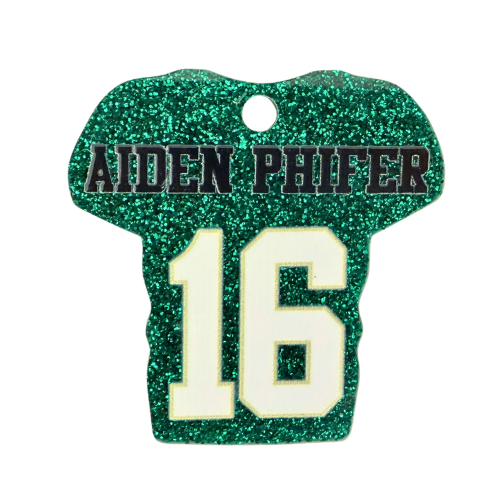 Customizable Green Glitter Football Jersey Tag