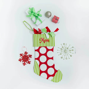 RED DANDIE WITH LIME SPEARMINT STRIPE MONOGRAMMED CHRISTMAS STOCKING image 0