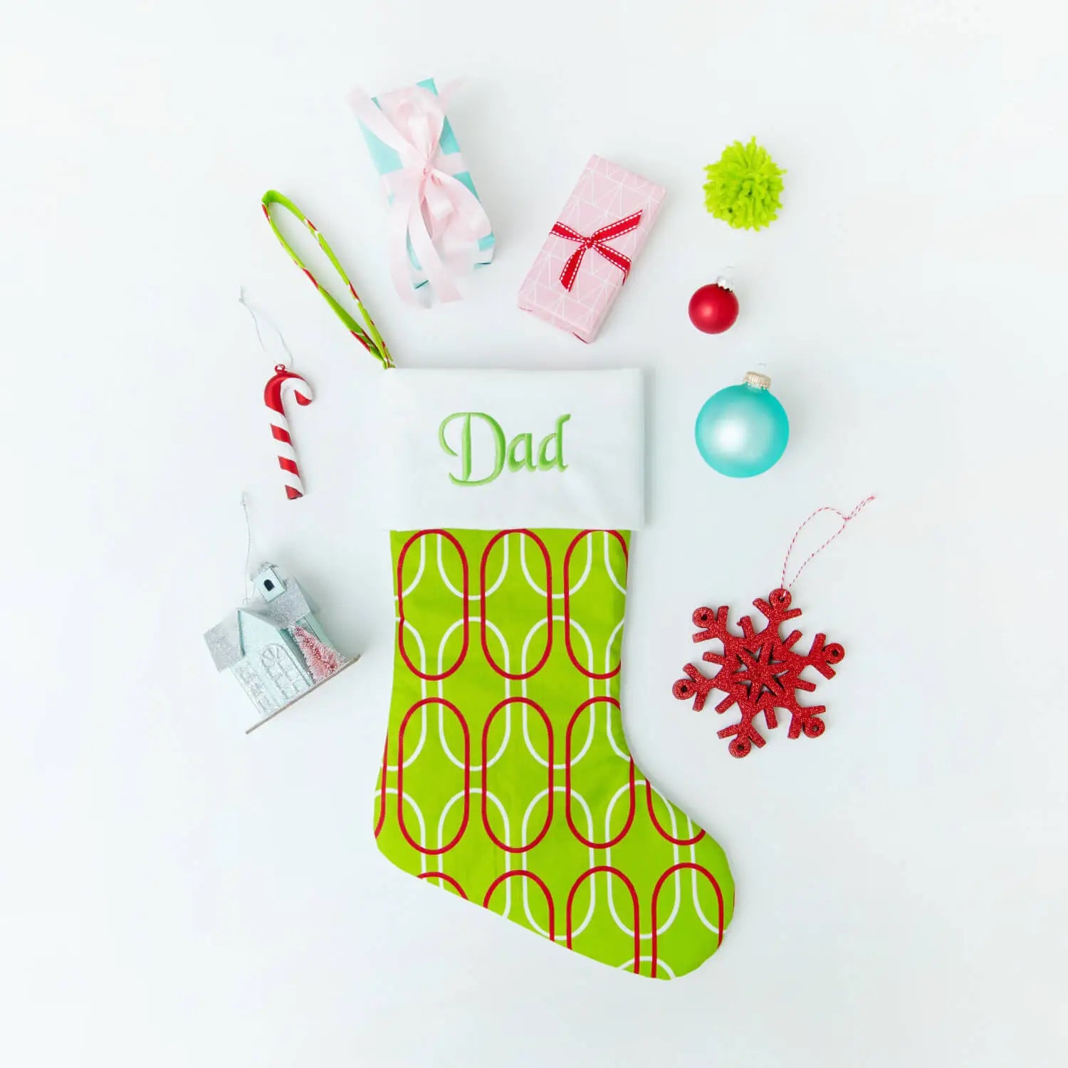 CHRISTMAS STRIPE WITH RETRO OVALS PERSONALIZED CHRISTMAS STOCKING image 0