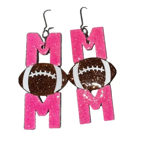 Pink Mom Football Earrings image 0