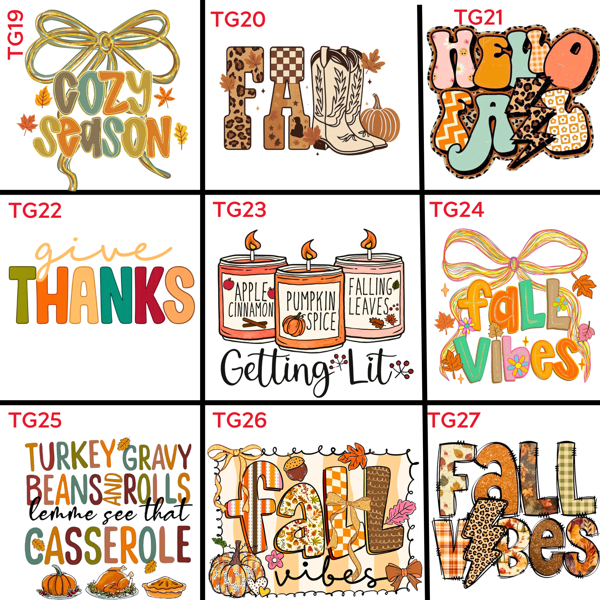 Fall Thanksgiving Designs (TG19-TG27)